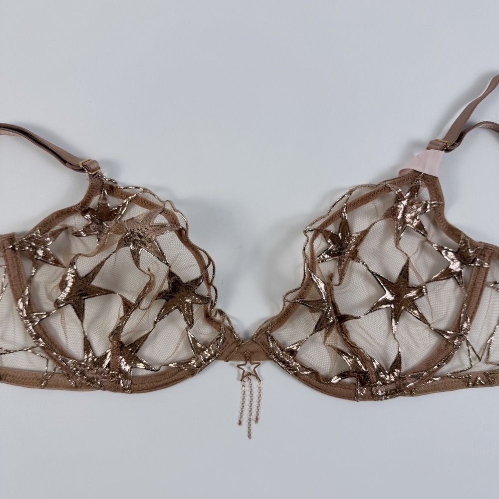 Victoria's Secret Very Sexy Rose Gold Stardust Embroidered Demi Bra 32D NWT - Picture 1 of 5